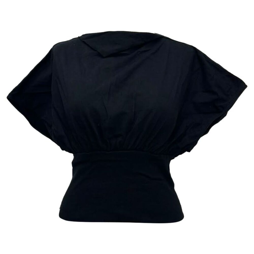 Rick Owens Boat Neck Short Sleeve Blouse in Black Cotton
